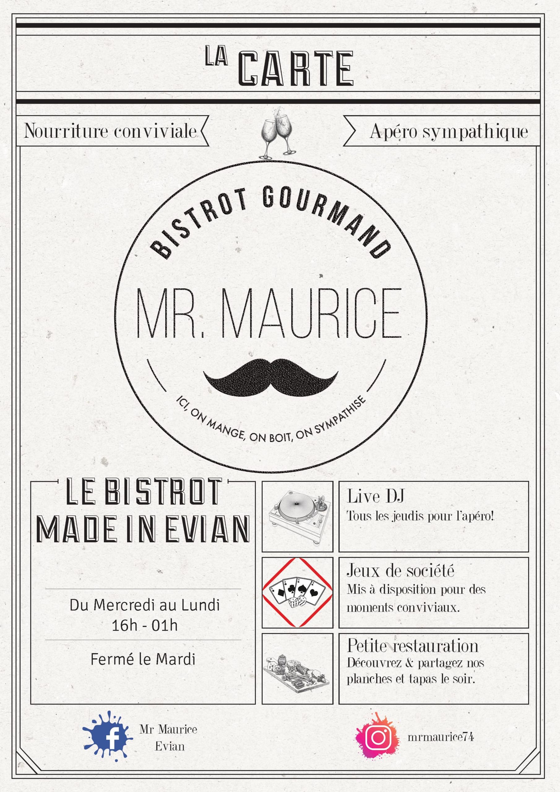 Menu carte Mr Maurice Évian-les-bains