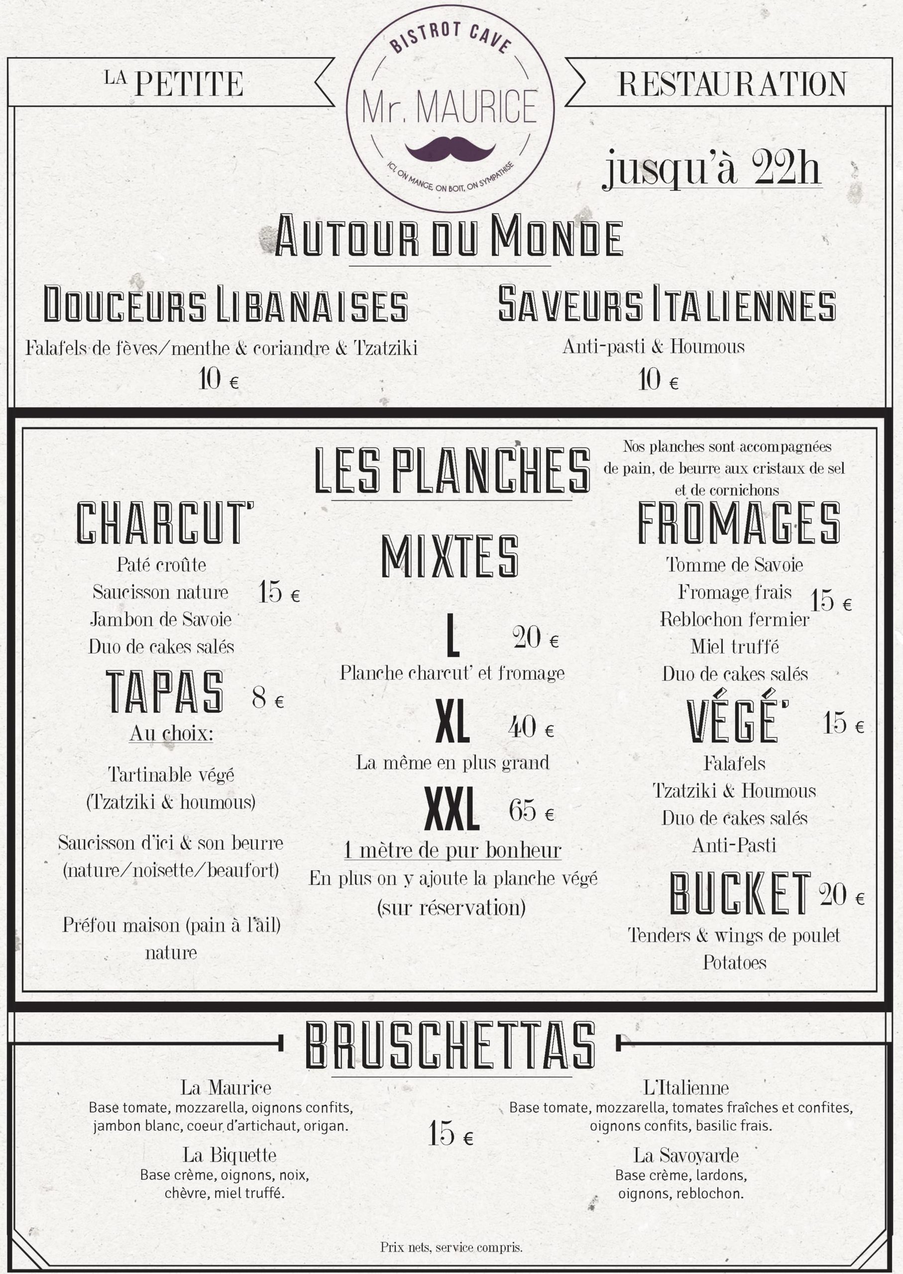 Menu carte Mr Maurice Évian-les-bains 